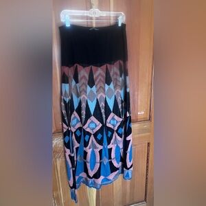 Peruvian Connection Blue and Pink Pleated Maxi Skirt